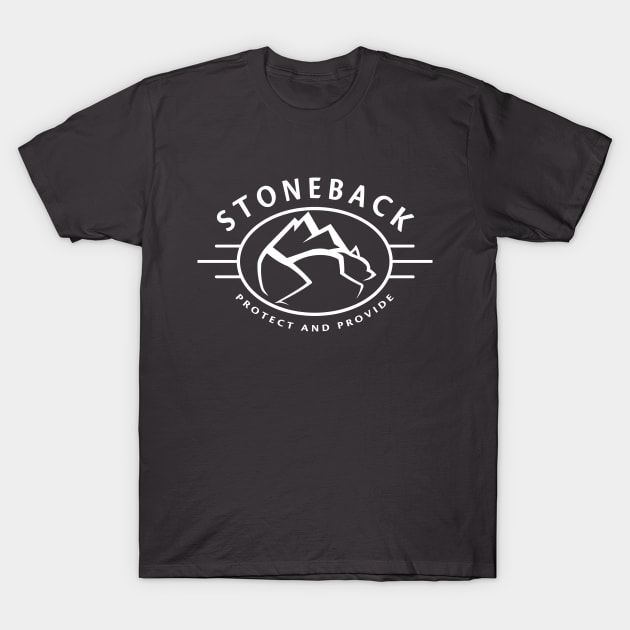 Stoneback Mon & Motto (white) T-Shirt by HamboneHFY